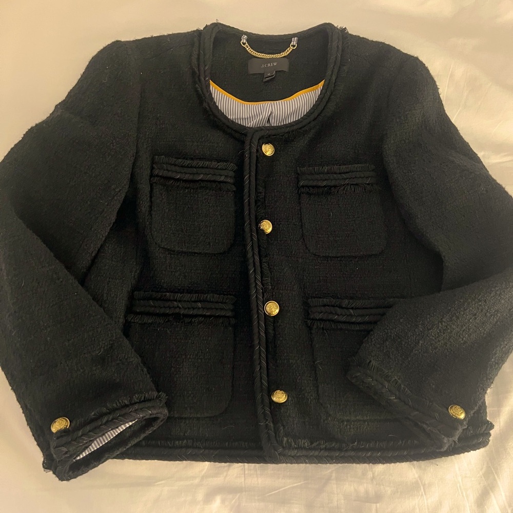 J Crew Black bouclè jacket gold buttons size 10-  like new